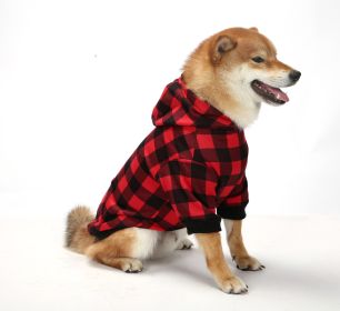 Christmas Dog Clothes Thickened Plaid Hooded Two-leg Sweater (Option: Black Red Checker-L)