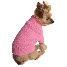 Combed Cotton Cable Knit Dog Sweater - Candy Pink (size: XX-Small)