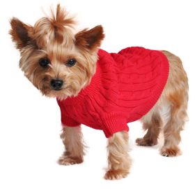 Combed Cotton Cable Knit Dog Sweater - Fiery Red (size: XX-Small)