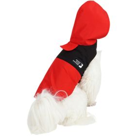 Dog Raincoat with Hood and Leash Hole, Adjustable Belly Strap, Reflective Strips (Color: Red)