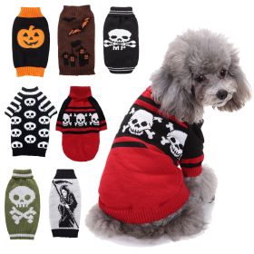 Pet Dog Halloween Costume Pumpkin Skull Death Pattern Pet Knit Sweater (Type: Black skullL)