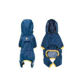 Dog raincoat all-inclusive four-legged waterproof poncho Teddy Bomei rainy pet clothes (Color: Blue, size: M)