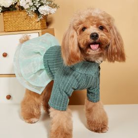 Small & Medium Dogs Solid Color Twist Knit Turtleneck Spliced Mesh Skirt; warm Dog Sweater For Winter (Color: Green, size: XL)