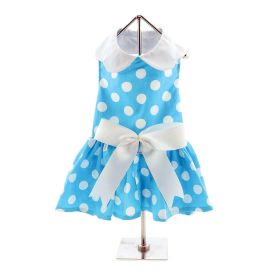 Blue Polka Dot Dog Dress with Matching Leash (size: X-Large)