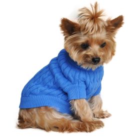 Combed Cotton Cable Knit Dog Sweater - Riverside Blue (size: large)