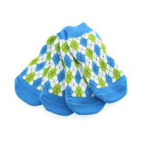 Non-Skid Dog Socks - Blue and Green Argyle (size: X-Large)