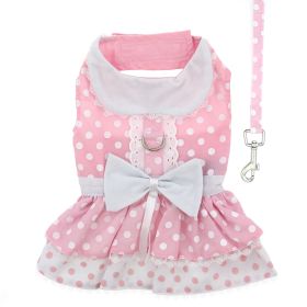 Polka Dot and Lace Dog Dress Set with Leash - Pink (size: X-Large)