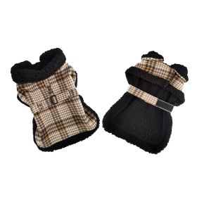 Sherpa-Lined Dog Harness Coat - Brown & White Plaid (size: X-Large)