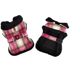 Sherpa-Lined Dog Harness Coat - Hot Pink & Tan Plaid (size: 2X-Large)