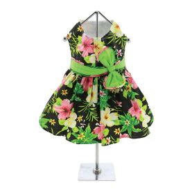 Twilight Black Hawaiian Hibiscus Dog Dress with Leash (size: X-Large)