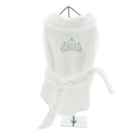 White Silver Tiara Cotton Dog Bathrobe by Doggie Design (size: X-Large)