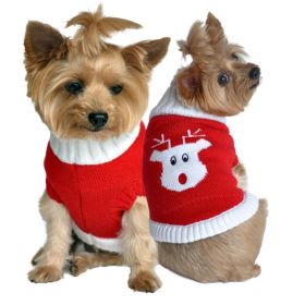 Combed Cotton Red Rudolph Holiday Dog Sweater (size: medium)