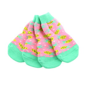 Non-Skid Dog Socks - Pink Pineapple (size: large)