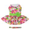 Pink Hawaiian Floral Dog Harness Dress with Matching Leash