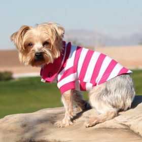 Striped Dog Polo - Pink Yarrow and White (size: medium)