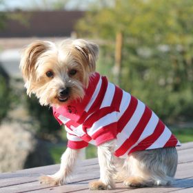 Striped Dog Polo - Flame Scarlet Red and White (size: small)