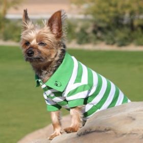 Striped Dog Polo - Greenery and White (size: small)